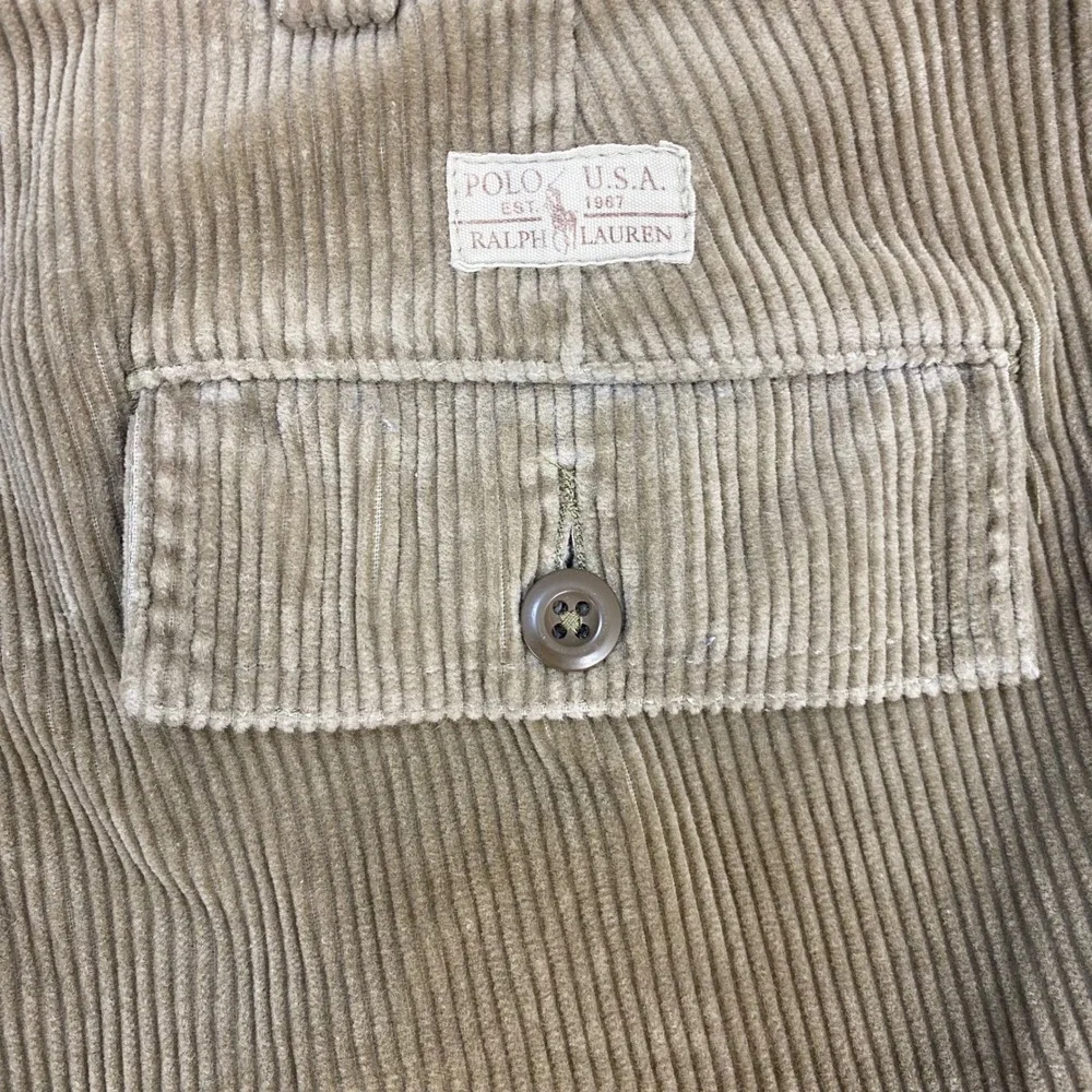 VTG Polo Ralph Lauren Cargo Pants Mens 38x32 Corduroy Tan Military Straight Leg